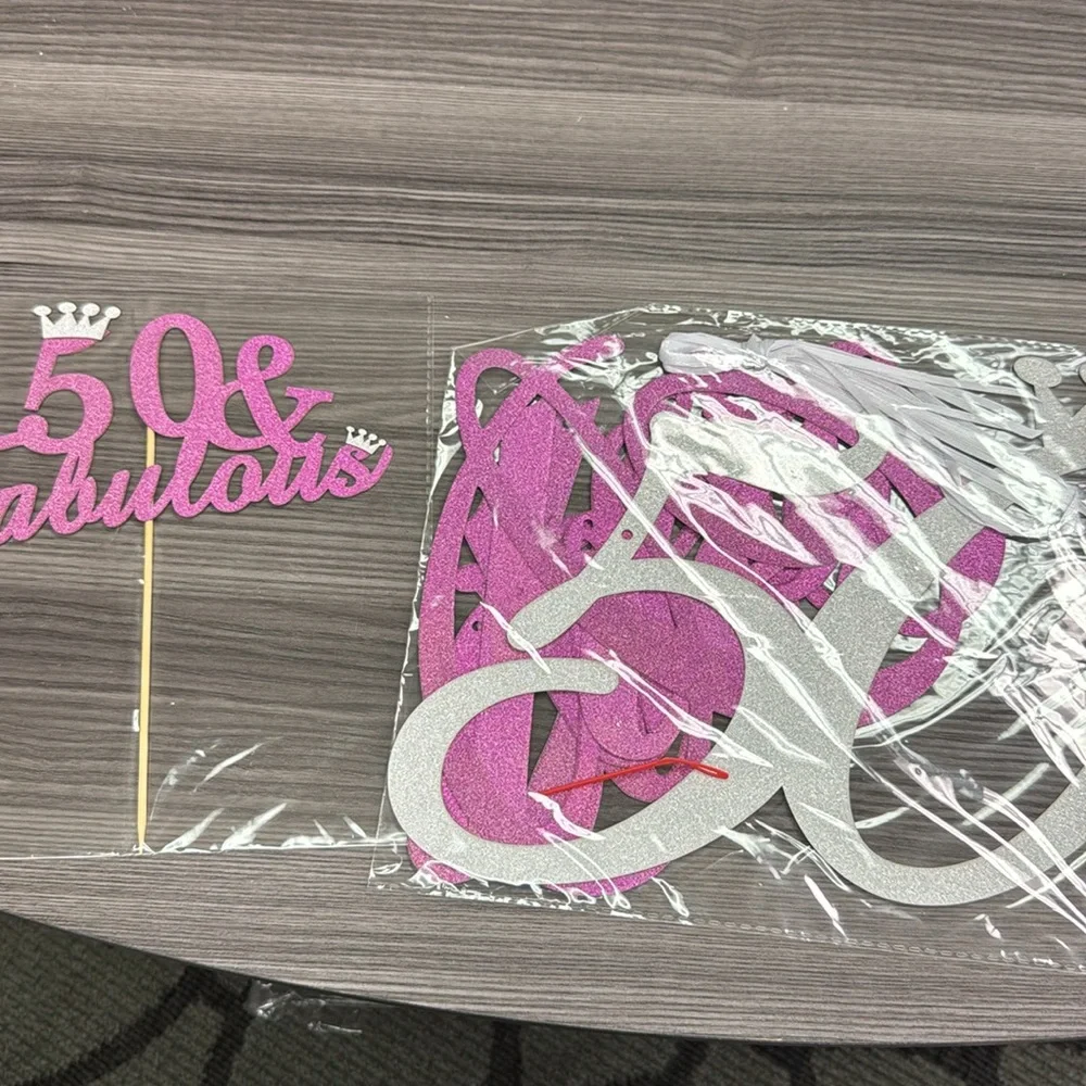 50 & Fabulous purple and silver cake topper and banner new